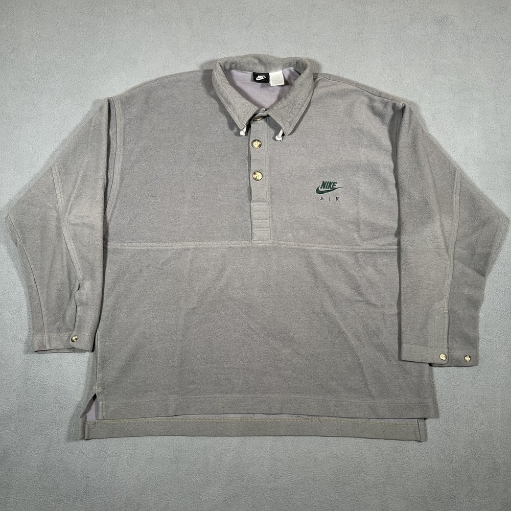 Nike Air Fleece Polo Sweatshirt Mens L Gray Quarter Button Long Sleeve VTG 90s